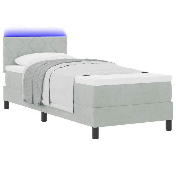 vidaXL Letto a Sorgente LED con led Grigio chiaro 80 x 200 cm Velluto