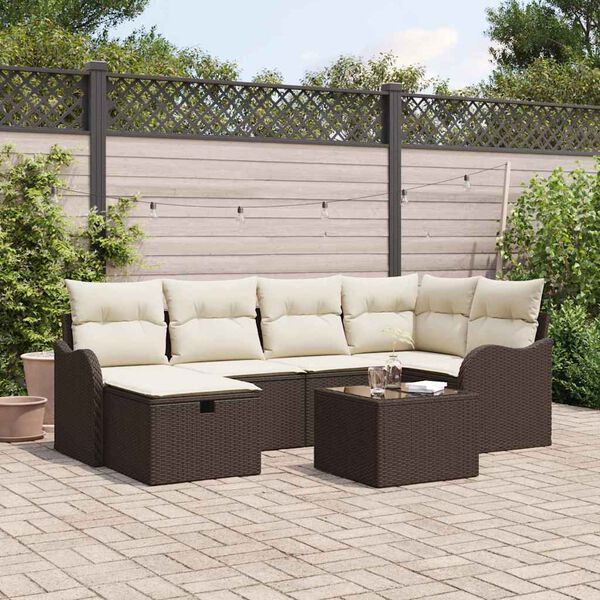 vidaXL Set Divano da Giardino con cuscino 7 pcs Marrone Poly Rattan