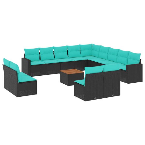 vidaXL Set Divani da Giardino 14pz con Cuscini in Polyrattan Nero