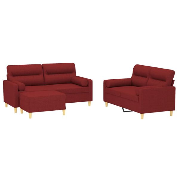 vidaXL Set di Divani 3 pz con Cuscini Decorativi Rosso vino in Tessuto