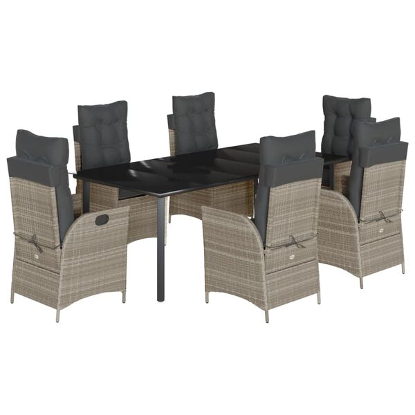 vidaXL Set da Pranzo da Giardino 7 pz Cuscini Polyrattan Grigio Chiaro