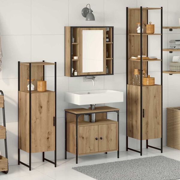 vidaXL Set di mobili per il bagno con porta 4 pcs Rovere artigianale