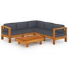vidaXL Set Divani Giardino 6 Posti Cuscini Grigi Scuro Massello Acacia