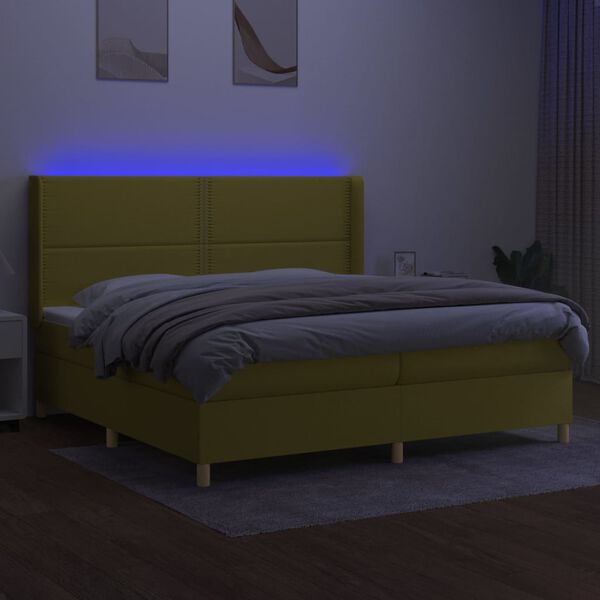 vidaXL Letto a Molle Materasso e LED Verde 200x200cm in Tessuto