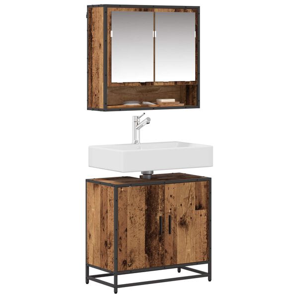 vidaXL Set di mobili per il bagno con lo scaffale 2 pcs Legno vecchio