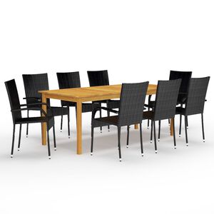 vidaXL Set da Pranzo da Giardino 9 pz Nero