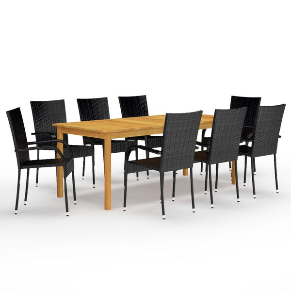 vidaXL Set da Pranzo da Giardino 9 pz Nero