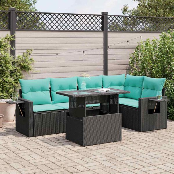 vidaXL Set Divano da Giardino 6 pz con Cuscini Nero Polyrattan Acacia