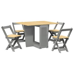 vidaXL Set da Pranzo 5 pz Corona Pieghevole Grigio in Legno di Pino