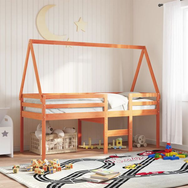 vidaXL Tetto Letto Bambini Marrone Cera 199x95,5x88 cm Massello Pino
