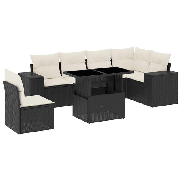 vidaXL Set Divani da Giardino con Cuscini 7pz Nero Polyrattan