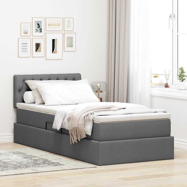 vidaXL Letto con contenitore e LED Grigio scuro 90 x 200 cm Tessuto