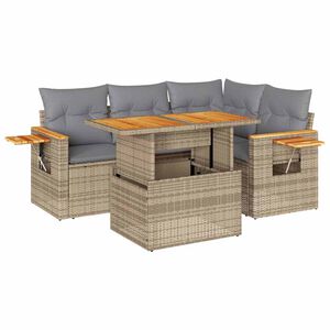 vidaXL Set Divano da Giardino 5 pz con Cuscini Beige Polyrattan Acacia