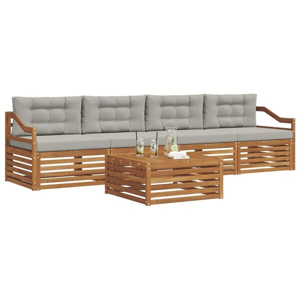 vidaXL Set di divani da esterno 5 pcs Grigio Naturale e Chiaro