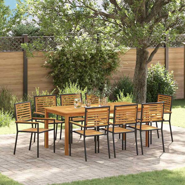 vidaXL Set da Pranzo per Giardino 9 pcs Nero Poly Rattan