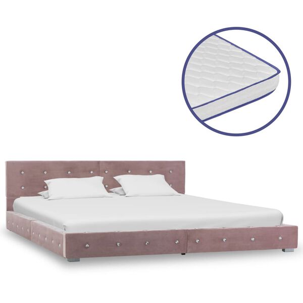 vidaXL Letto con Materasso Memory Foam Rosa Velluto 180x200 cm