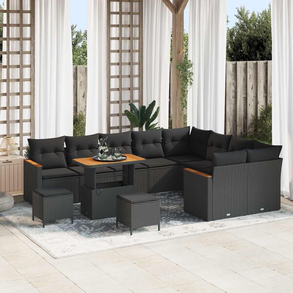 vidaXL Set Divano da Giardino 12 pcs Nero Rattan in Polipropilene