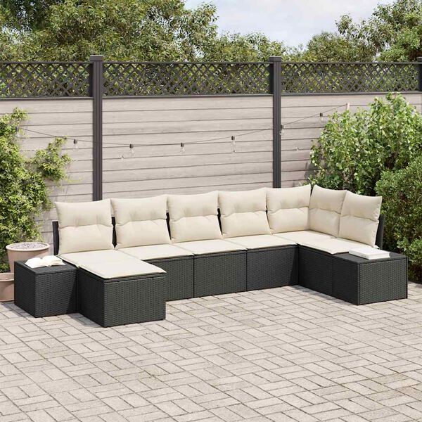 vidaXL Set Divano da Giardino con cuscino 7 pcs Nero polyrattan