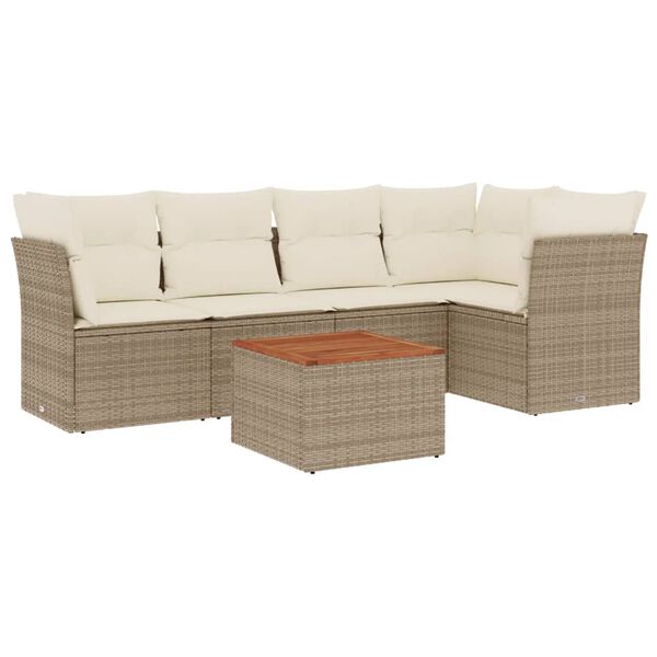 vidaXL Set Divano da Giardino 6 pz con Cuscini Beige in Polyrattan
