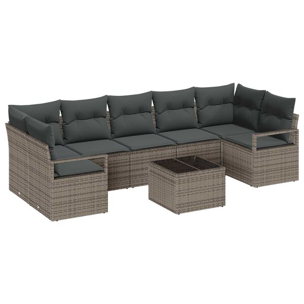 vidaXL Set Divano da Giardino 8 pcs Grigio Polyrattan, Acciaio e Vetro