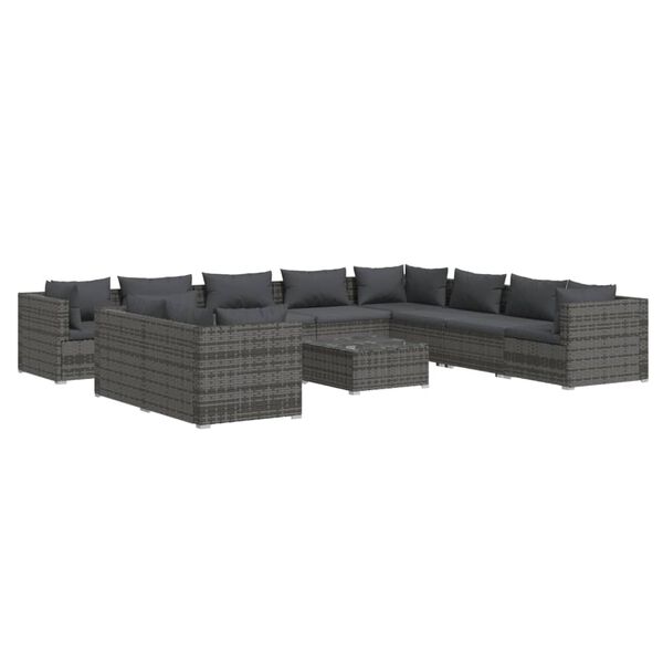vidaXL Set Divani da Giardino 11 pz con Cuscini in Polyrattan Grigio