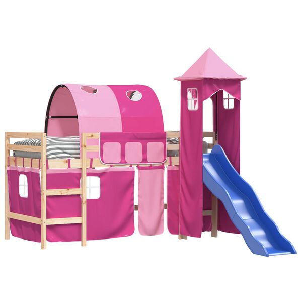 vidaXL Letto a Soppalco con Torre Bambini Rosa 90x200cm Massello Pino