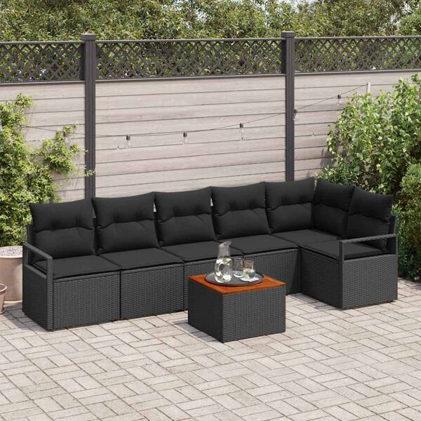 vidaXL Set Divano da Giardino con cuscino 7 pcs Nero Poly Rattan