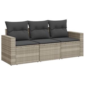 vidaXL Set Divano da Giardino 3pz con Cuscini Grigio Chiaro Polyrattan