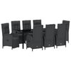 vidaXL Set da Pranzo per Giardino con cuscino 9 pcs Nero polyrattan
