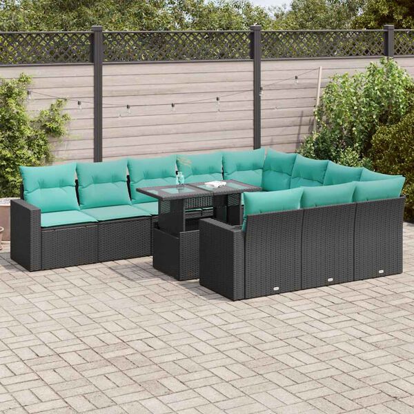 vidaXL Set Divani Giardino 11 pz con Cuscini Polyrattan Nero Acacia