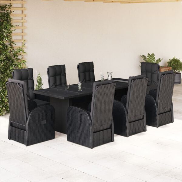 vidaXL Set da Pranzo da Giardino 9 pz con Cuscini Nero in Polyrattan