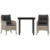vidaXL Set Pranzo da Giardino 3pz con Cuscini Grigio Chiaro Polyrattan
