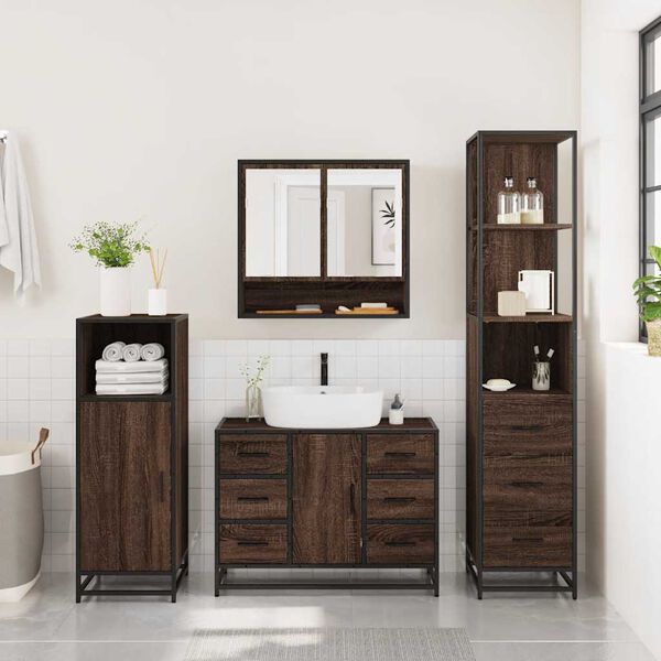 vidaXL Set Mobili da Bagno 3 pz Rovere Marrone in Legno Multistrato