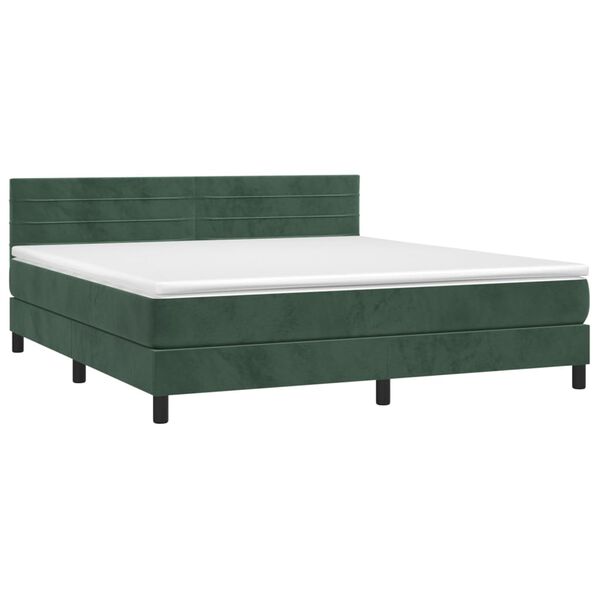 vidaXL Letto a Molle con Materasso e LED Verde Scuro 160x200cm Velluto