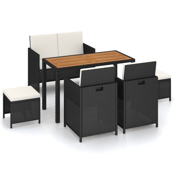vidaXL Set da Pranzo da Giardino 6 pz in Polyrattan e Acacia Nero