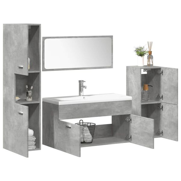 vidaXL Set Mobili da Bagno 5 pz Grigio Cemento in Legno Multistrato