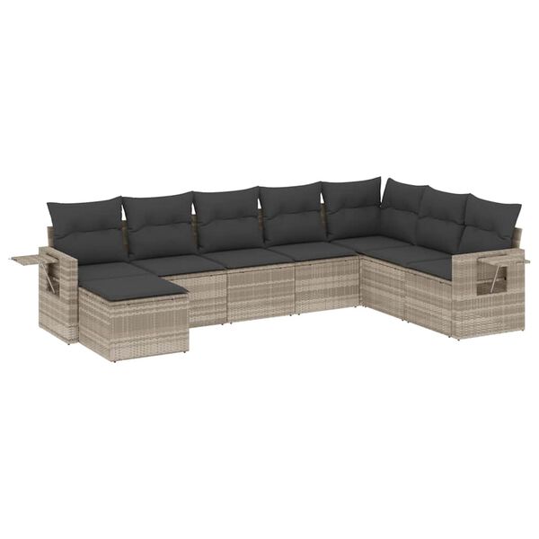 vidaXL Set Divano da Giardino 8pz con Cuscini Grigio Chiaro Polyrattan