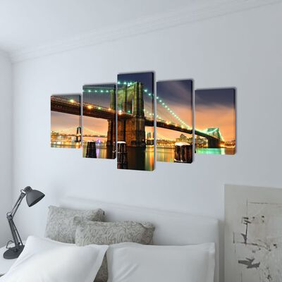 5 pz Set Stampa su Tela da Muro Ponte di Brooklyn 200 x 100 cm