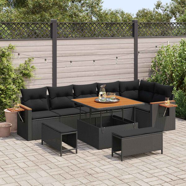 vidaXL Set Divano da Giardino con cuscino 9 pcs Nero