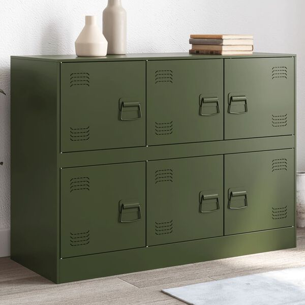 vidaXL Credenza Verde Oliva 99x39x73 cm in Acciaio