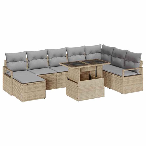 vidaXL Set Divano da Giardino con cuscino 9 pcs beige e grigio chiaro