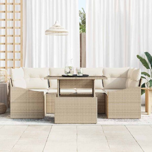 vidaXL Set Divano da Giardino 7 pcs Beige e Crema polyrattan