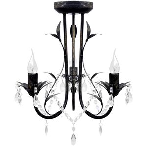 Lampadario Art Nouveau Nero Metallo Perline Cristallo e Lampadine E14