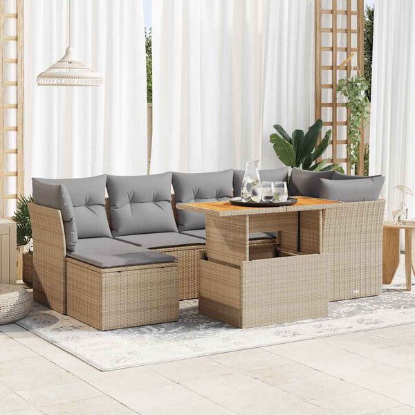 vidaXL Set Divani da Giardino 7 pz con Cuscini Beige in Polyrattan