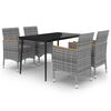 vidaXL Set da Pranzo per Giardino 5 pz con Cuscini Polyrattan e Vetro