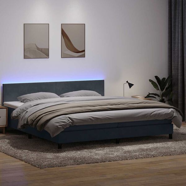 vidaXL Letto a Molle con Materasso e LED Grigio Scuro 200x210 cm Velluto
