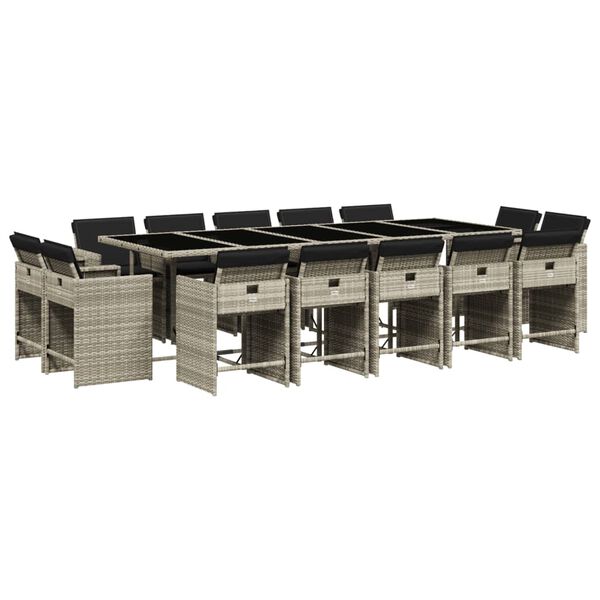 vidaXL Set da Pranzo da Giardino 15 pz con Cuscini Grigio Polyrattan
