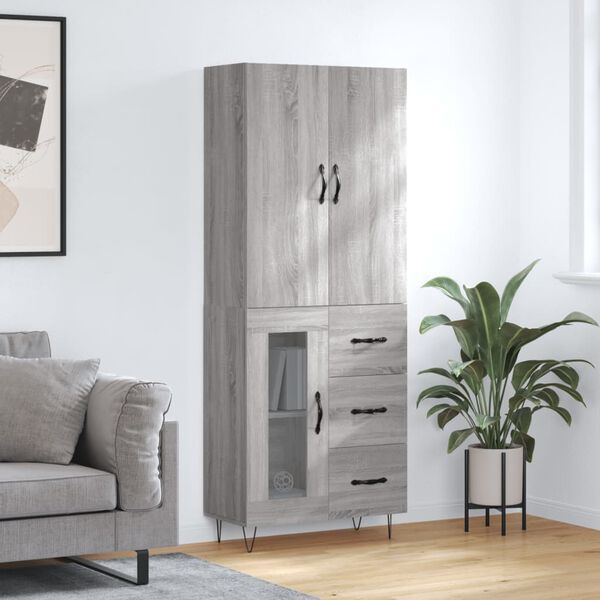 vidaXL Credenza Grigio Sonoma 69,5x34x180 cm in Legno Multistrato