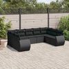 vidaXL Set Divani da Giardino 9 pz con Cuscini Nero in Polyrattan