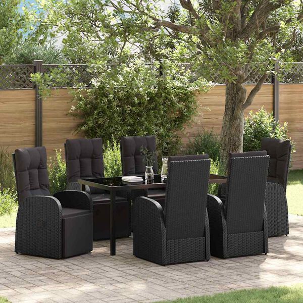 vidaXL Set da Pranzo per Giardino con cuscino 7 pcs Nero polyrattan